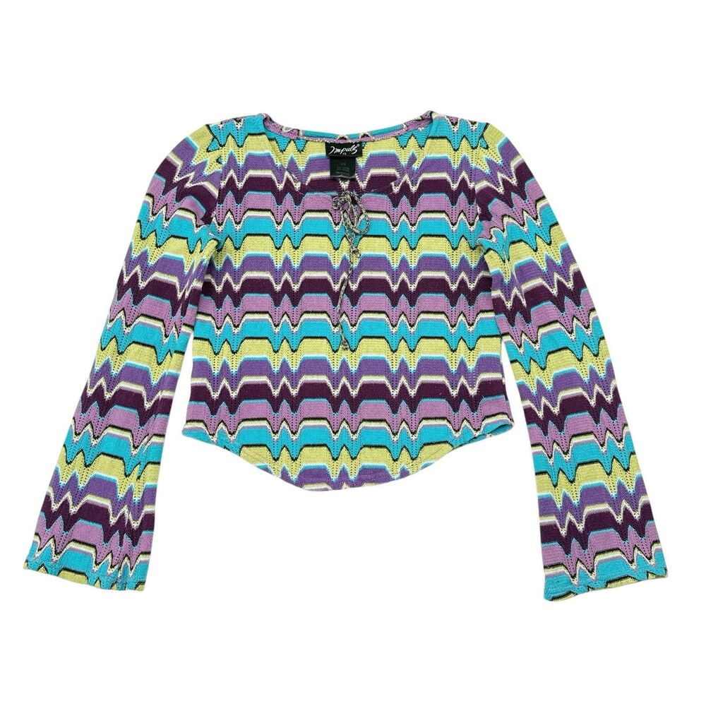 Vintage Y2K Crop Top‎ Size XS Impuls Festival Crochet Funky Psychedelic Hippie